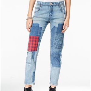 William Rast patched straight leg jeans